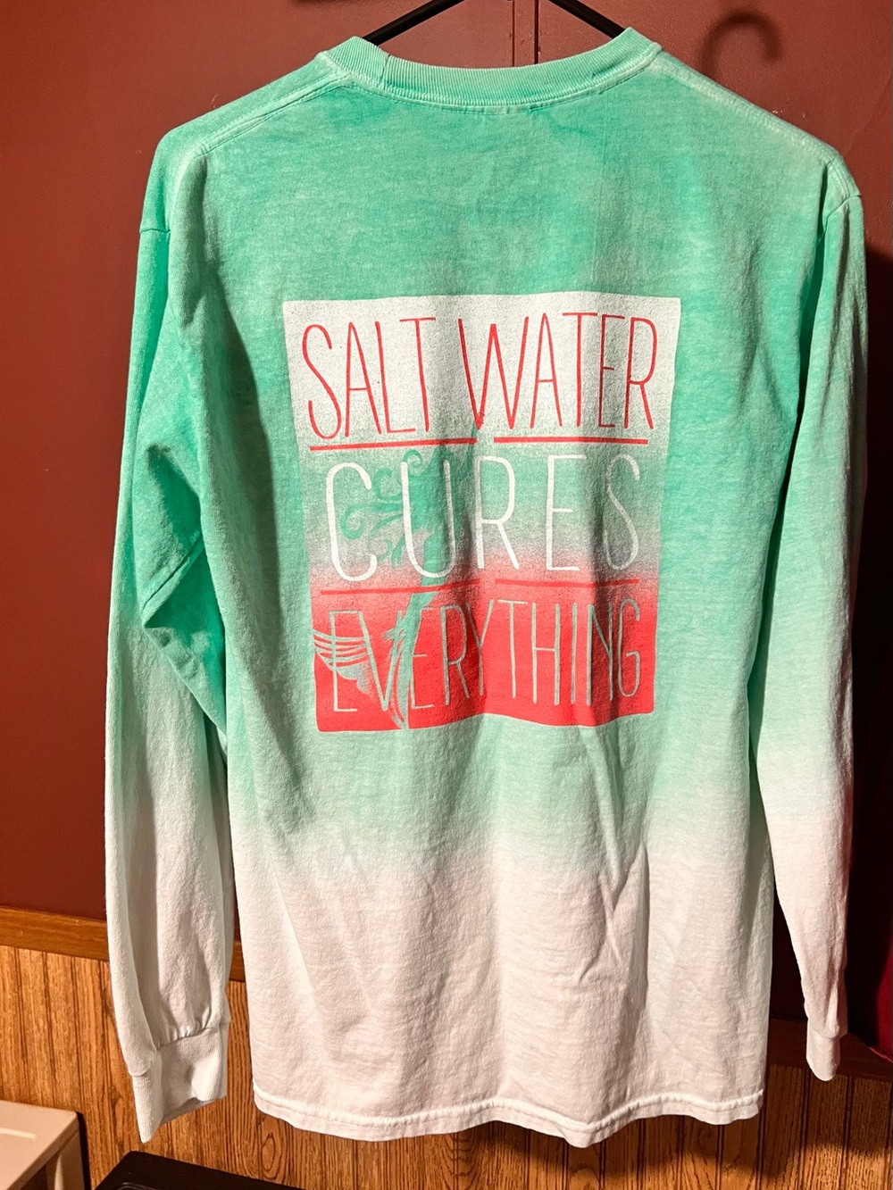Gildan Mint to White Ombre Long Sleeve Tee with Florida Chest Logo - Picture 3 of 4